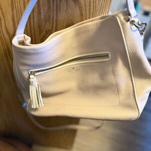 kate spade Cream Pebbled Leather Shoulder Bag with Tassel Zip